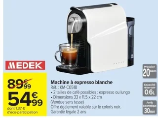 Machine à expresso blanche MEDEK KM-C0518