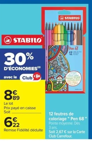12 feutres de coloriage "Pen 68" Stabilo
