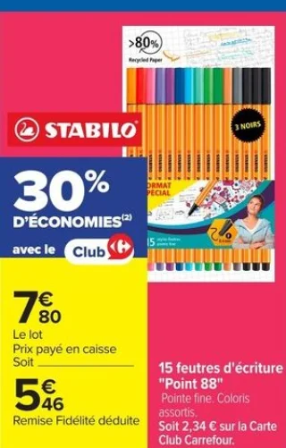 15 feutres d'écriture "Point 88" Stabilo