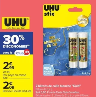 2 bâtons de colle blanche "Gold" UHU stic