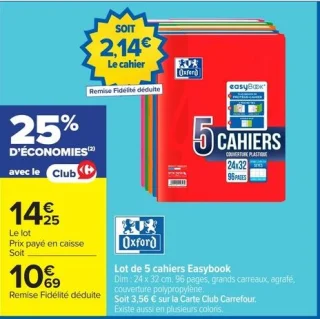 Lot de 5 cahiers Easybook Oxford