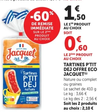TARTINES P'TIT DEJ OFFRE ECO JACQUET