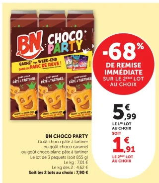 BN CHOCO PARTY Goût choco pâte à tartiner ou goût choco caramel ou goût choco blanc pâte à tartiner
