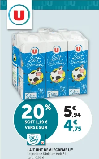 Lait UHT demi ecreme U