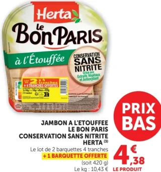 Jambon A L'Etouffee Le Bon Paris Conservation Sans Nitrite Herta