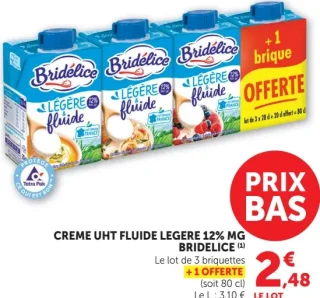 Crème UHT fluide légère 12% MG Bridélice