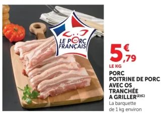 Porc poitrine de porc avec os tranchée à griller Le Porc Français