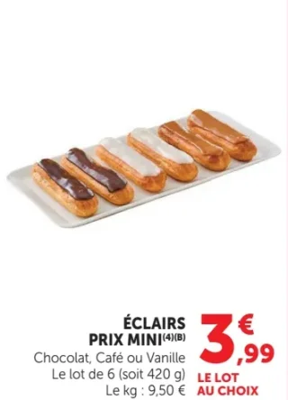 Éclairs Chocolat, Café ou Vanille Prix Mini
