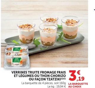 Verrines truite fromage frais et légumes ou thon chorizo ou façon tzatziki