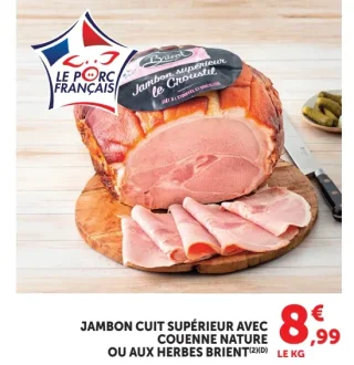 Jambon cuit supérieur avec couenne nature ou aux herbes Brient