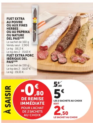 Fuet Extra au Poivre ou aux fines herbes ou au paprika ou nature del pais / Fuet Extra Porc Ibérique del Pais