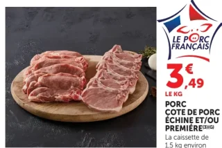 Porc côte de porc échine et/ou première