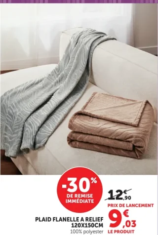 Plaid flanelle à relief U Maison