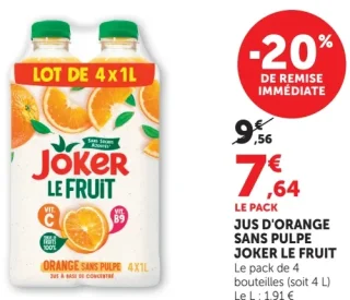 JUS D'ORANGE SANS PULPE JOKER LE FRUIT