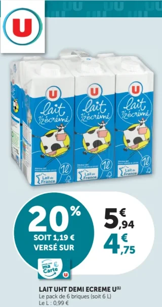 LAIT UHT DEMI ECREME U