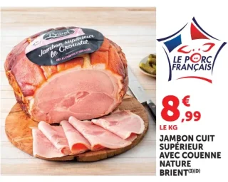Jambon cuit supérieur avec couenne nature Brient