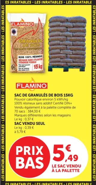 Flamino Sac de granulés de bois 15kg