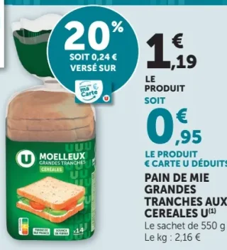 Pain de mie grandes tranches aux céréales U