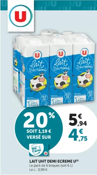 Lait UHT demi-écrémé U