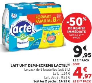 Lait UHT demi-écrémé Lactel
