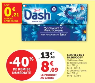 Lessive 2 en 1 Dash Pods