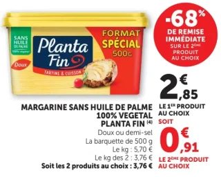 Margarine Sans Huile de Palme 100% Végétal Planta Fin