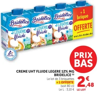 Crème UHT Fluide Légère 12% MG Bridelice