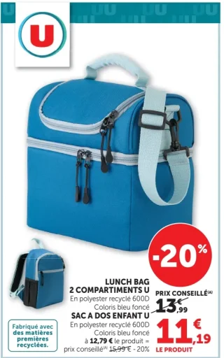 Lunch Bag 2 compartiments U ou Sac à dos enfant U