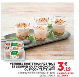 Verrines truite fromage frais et légumes ou thon chorizo ou façon tzatziki