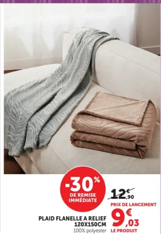Plaid flanelle à relief U Maison