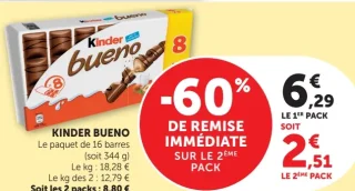 KINDER BUENO Le paquet de 16 barres