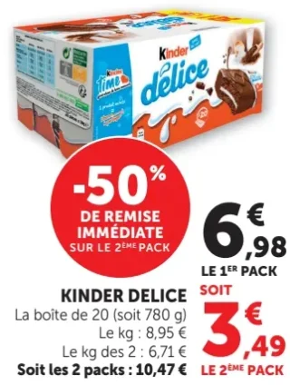 KINDER DELICE La boîte de 20 (soit 780 g)
