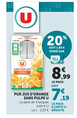 PUR JUS D'ORANGE SANS PULPE U