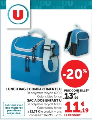 Lunch bag 2 compartiments ou Sac à dos enfant U