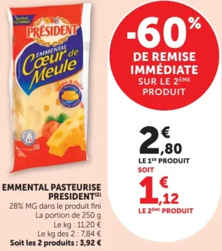 Emmental pasteurisé Président Cœur de Meule