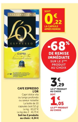 CAFE ESPRESSO L'OR Capri dolce vita ou lungo profondo ou saveur noisette