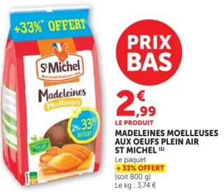 Madeleines moelleuses aux oeufs plein air St Michel (Le paquet + 33% offert)