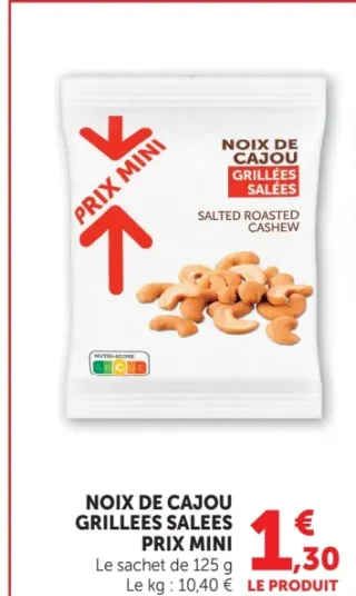 Noix de Cajou Grillées Salées Prix Mini