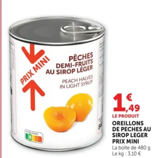 Oreillons de pêches au sirop léger Prix Mini