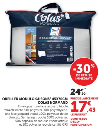Oreiller Modulo Saisons® 45x70cm Colas Normand