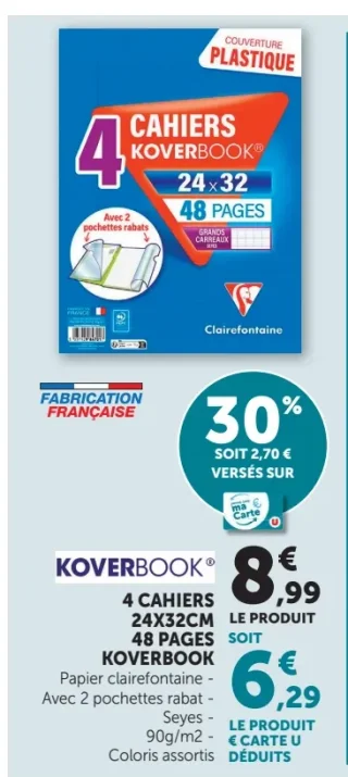 4 CAHIERS KOVERBOOK 24X32CM 48 PAGES Clairefontaine
