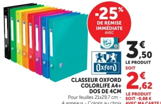 Classeur Oxford Colorlife A4+ DOS DE 4CM