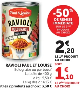 Ravioli Paul et Louise Bolognaise ou pur boeuf