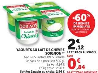 Yaourts au lait de chèvre Soignon Nature, nature 0% ou vanille