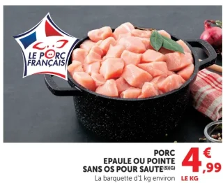 Épaule ou pointe sans os pour sauté Porc