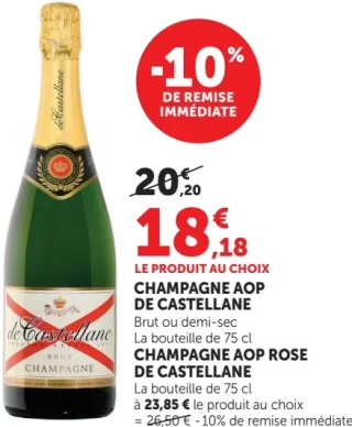 Champagne AOP de Castellane Brut ou demi-sec ou Champagne AOP Rose de Castellane