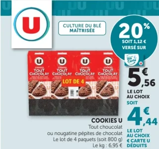 Cookies U Tout chocolat ou nougatine pépites de chocolat