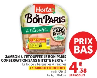 Jambon à l'étouffée Le Bon Paris Conservation sans nitrite Herta