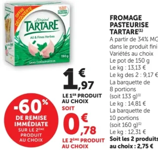 Fromage pasteurisé Tartare