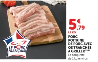 Poitrine de porc avec os tranchée à griller Le Porc Français